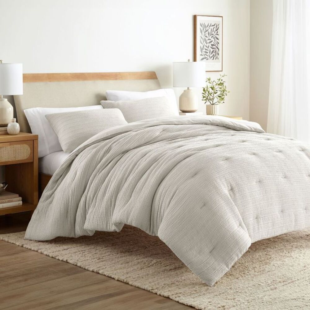 Becky Cameron - Waffle Textured Comforter Set All Season Down-Alte Gray